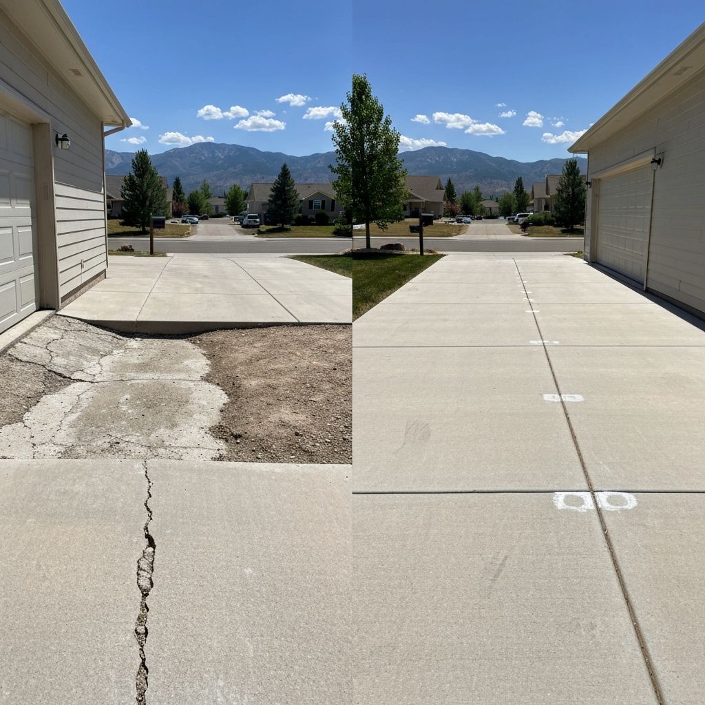 Before and after concrete foam leveling near Fort Collins